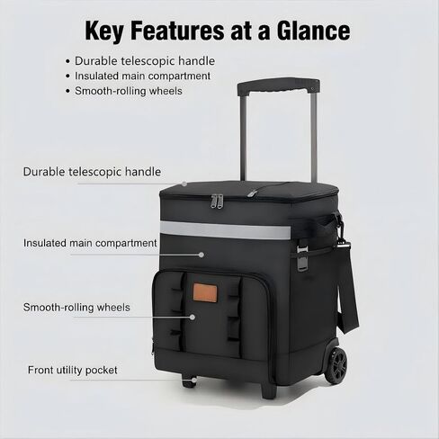 Insulated Rolling Cooler with Wheels - Soft Leak Proof Ice Chest for Camping, Beach, Travel and Lunch - Portable Wheeled Cooler in Saudi Arabia