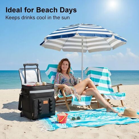 Insulated Rolling Cooler with Wheels - Soft Leak Proof Ice Chest for Camping, Beach, Travel and Lunch - Portable Wheeled Cooler in Saudi Arabia