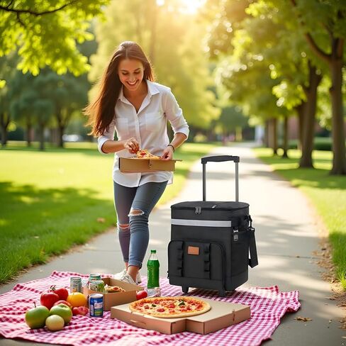 Insulated Rolling Cooler with Wheels - Soft Leak Proof Ice Chest for Camping, Beach, Travel and Lunch - Portable Wheeled Cooler in Saudi Arabia