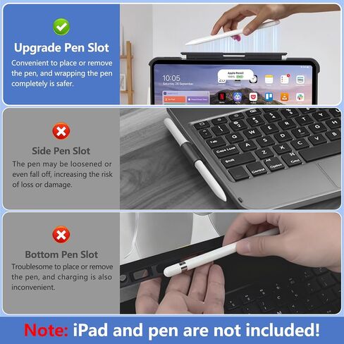 حافظة لوحة مفاتيح لجهاز iPad Pro 13 بوصة (M5/M4، 2025/2024)، حافظة لوحة مفاتيح iPad Pro 13 بوصة مع لوحة تتبع متعددة اللمس ودوران 360 درجة وحامل أقلام، أسود in Kuwait