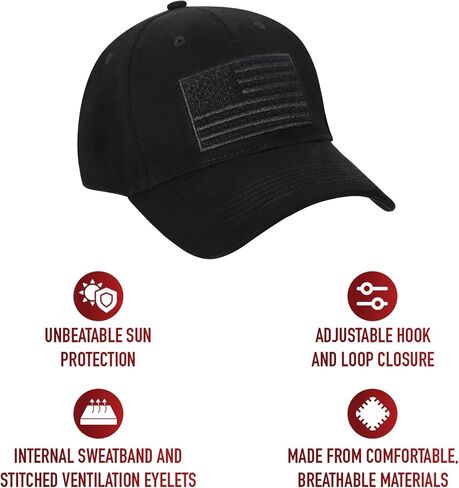 Rothco Hook & Loop United States Low Profile Cap ، Black in Saudi Arabia