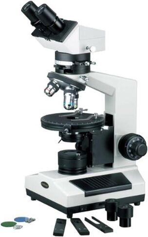AmScope PZ200BA Polarizing Binocular Microscope, WF10x and WF16x Eyepieces, 40X-640X Magnification, Strain-Free Plan Achromatic Objectives, Polarizing and Brightfield Configurations, Halogen Illumination, Bertrand Lens, Abbe Condenser, Round Graduated Sta in Saudi Arabia
