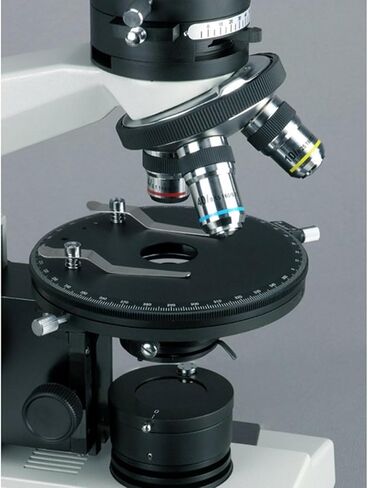 AmScope PZ200BA Polarizing Binocular Microscope, WF10x and WF16x Eyepieces, 40X-640X Magnification, Strain-Free Plan Achromatic Objectives, Polarizing and Brightfield Configurations, Halogen Illumination, Bertrand Lens, Abbe Condenser, Round Graduated Sta in Saudi Arabia