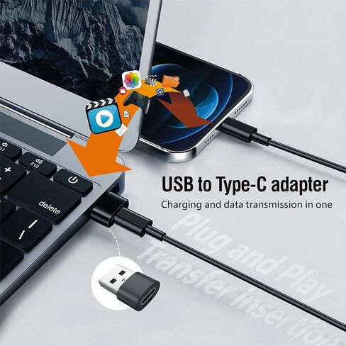 محول USB C أنثى إلى USB ذكر، محول كابل شاحن من النوع C إلى USB، توصيل وتشغيل عالي السرعة، متوافق مع أجهزة متعددة، عبوتان/أسود in Saudi Arabia