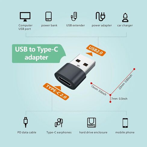 محول USB C أنثى إلى USB ذكر، محول كابل شاحن من النوع C إلى USB، توصيل وتشغيل عالي السرعة، متوافق مع أجهزة متعددة، عبوتان/أسود in Saudi Arabia
