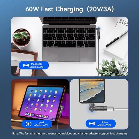 USB C Adapter (2-Pack), PD 60W USB C 90 Degree Adapter, USB Type C Right Angle Adapter/180 Degree C to C Adapters for Phone 17/16/15, MacBook Pro/Pad Series, Samsung Galaxy, Tablet, Laptop in Saudi Arabia
