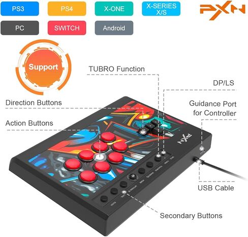 PXN X8 Arcade Stick - Fight Stick Joystick with Turbo and Green Axis Mechanical Buttons Game Controller Joystick in Saudi Arabia