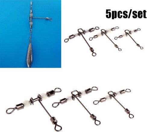 T-Shape Luminous Fishing Swivels with Trident Splitter and Rolling Bearing, Pearl Design, 5pcs Set in Saudi Arabia
