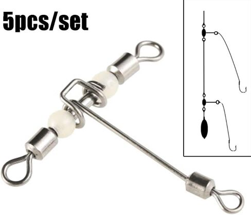 T-Shape Luminous Fishing Swivels with Trident Splitter and Rolling Bearing, Pearl Design, 5pcs Set in Saudi Arabia