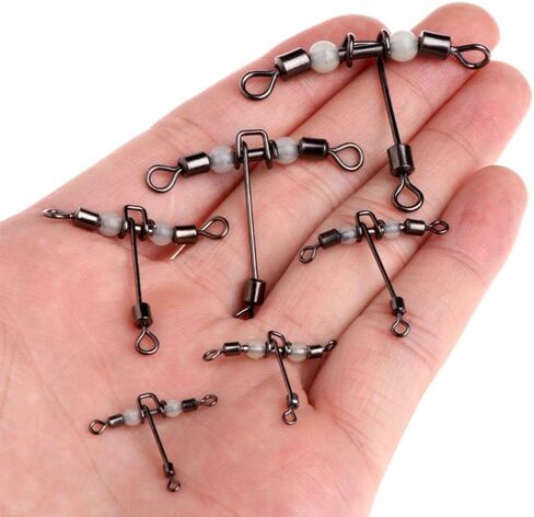 T-Shape Luminous Fishing Swivels with Trident Splitter and Rolling Bearing, Pearl Design, 5pcs Set in Saudi Arabia