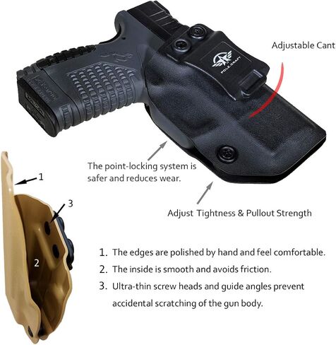 POLE.CRAFT IWB Kydex Holster Fit: Springfield XD-S 3.3" 9mm / .40 S&W / .45 ACP Single Stack & XD-S MOD.2 3.3" Pistol⎜Inside Waistband Carry⎜Adj. Cant Retention⎜Cover Mag-Button⎜No Wear⎜No Jitter in Kuwait