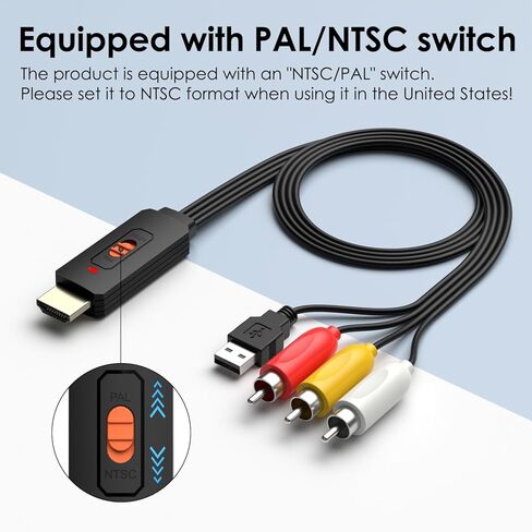 HDMI to AV Converter HDMI to RCA Composite Converter Adapter Compatible with Roku Stick Support PAL/NTSC, Support1080P (HDMI to AV Adapter) in Saudi Arabia