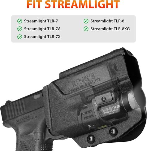 حافظة تحمل الضوء Kydex لـ Glock 17,19 يتم تثبيتها مع Streamlight TLR-7، TLR-7A، TLR-7X، TLR-8 أو TLR-8XG Flaslight، جاهز بصريًا، Adj. غير قادر على الاحتفاظ، IWB/OWB/خيار اليد اليمنى/اليسرى. in Kuwait