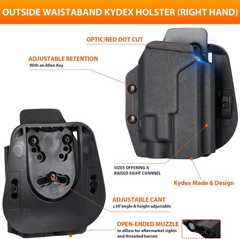 حافظة تحمل الضوء Kydex لـ Glock 17,19 يتم تثبيتها مع Streamlight TLR-7، TLR-7A، TLR-7X، TLR-8 أو TLR-8XG Flaslight، جاهز بصريًا، Adj. غير قادر على الاحتفاظ، IWB/OWB/خيار اليد اليمنى/اليسرى. in Kuwait