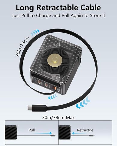 شاحن حائط قابل للسحب بقدرة 40 وات مع كابل من النوع C، وكتلة شاحن 4 منافذ GaN IV USB C، ومحطة شحن سريعة قابلة للطي PD 20 وات لأجهزة iPhone 16 15 Pro/ProMax/Plus وiPad Pro وGalaxy وPixel in Kuwait