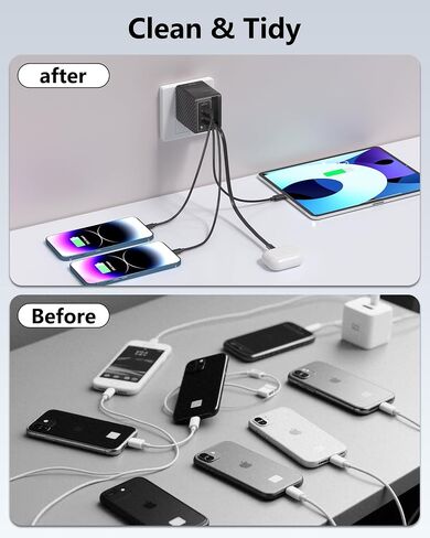 شاحن حائط قابل للسحب بقدرة 40 وات مع كابل من النوع C، وكتلة شاحن 4 منافذ GaN IV USB C، ومحطة شحن سريعة قابلة للطي PD 20 وات لأجهزة iPhone 16 15 Pro/ProMax/Plus وiPad Pro وGalaxy وPixel in Kuwait
