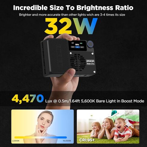 Amaran Ace 25c Pocket RGBWW LED Light، وضع التعزيز يصل إلى 32 وات، ضوء فيديو صغير كامل الألوان (2,300-10,000 كلفن)، 1,171 Lux@1m عند 5,600 كلفن، بطارية 4500 مللي أمبير في الساعة مع شحن سريع PD لمنشئي الهواتف المحمولة (فضي) in Saudi Arabia