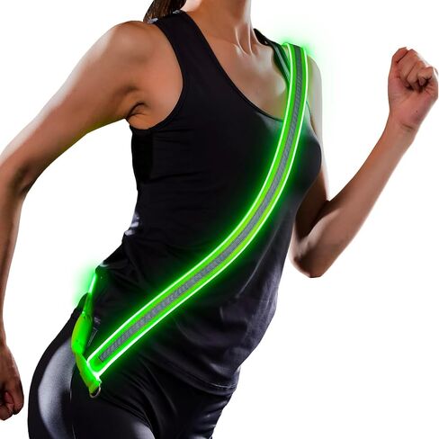 LED Reflective Running Sash for Men & Women – Rechargeable Flashing Safety Light for Night Jogging, Cycling, Hiking, Walking – High Visibility Reflective Gear (Green) in Saudi Arabia
