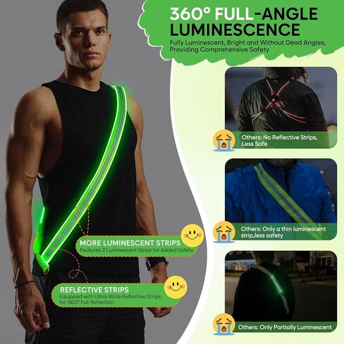 LED Reflective Running Sash for Men & Women – Rechargeable Flashing Safety Light for Night Jogging, Cycling, Hiking, Walking – High Visibility Reflective Gear (Green) in Saudi Arabia