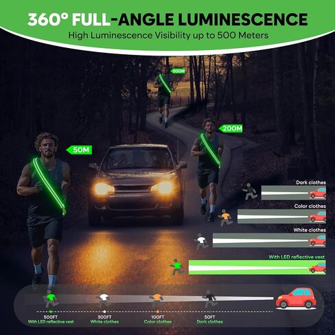 LED Reflective Running Sash for Men & Women – Rechargeable Flashing Safety Light for Night Jogging, Cycling, Hiking, Walking – High Visibility Reflective Gear (Green) in Saudi Arabia