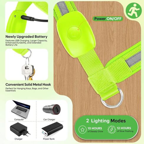 LED Reflective Running Sash for Men & Women – Rechargeable Flashing Safety Light for Night Jogging, Cycling, Hiking, Walking – High Visibility Reflective Gear (Green) in Saudi Arabia