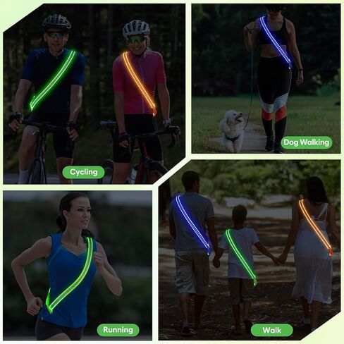 LED Reflective Running Sash for Men & Women – Rechargeable Flashing Safety Light for Night Jogging, Cycling, Hiking, Walking – High Visibility Reflective Gear (Green) in Saudi Arabia