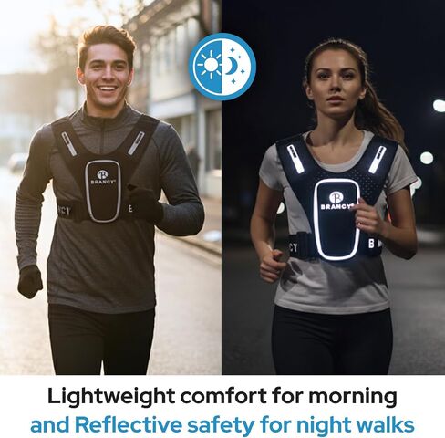Brancy Running Phone Holder Vest - Reflective Running Vest for Women & Men with 2 Shoulder Zipper Pockets | Alternative Lightweight Backpack | Adjustable Waterproof Running Vest with Phone Holder in Saudi Arabia