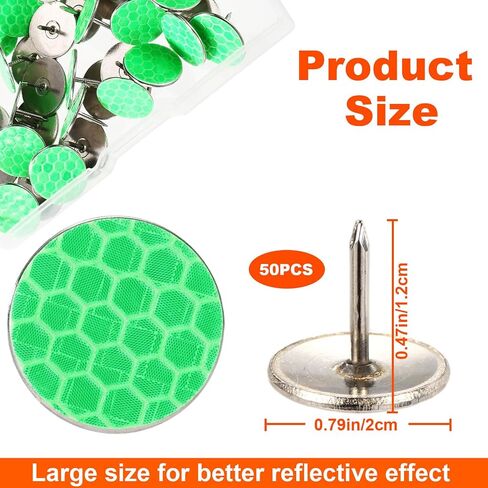 50 Pcs Large Reflective Tacks, High Visibility Glow in Dark Nails Metal Thumb Tacks Mark Trail Markers for Trail Marking Hunting Hiking Tree Stand & Camping (Green) in Saudi Arabia