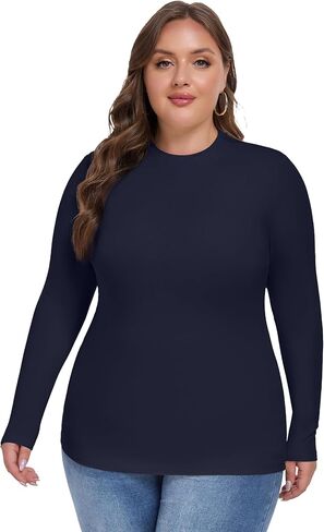 Cootry Women's Plus Size Long Sleeve Derts Crew Neck Slim Tops Basic Tops Disual Fall Clothes in Saudi Arabia
