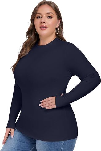 Cootry Women's Plus Size Long Sleeve Derts Crew Neck Slim Tops Basic Tops Disual Fall Clothes in Saudi Arabia