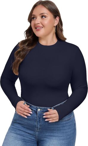 Cootry Women's Plus Size Long Sleeve Derts Crew Neck Slim Tops Basic Tops Disual Fall Clothes in Saudi Arabia
