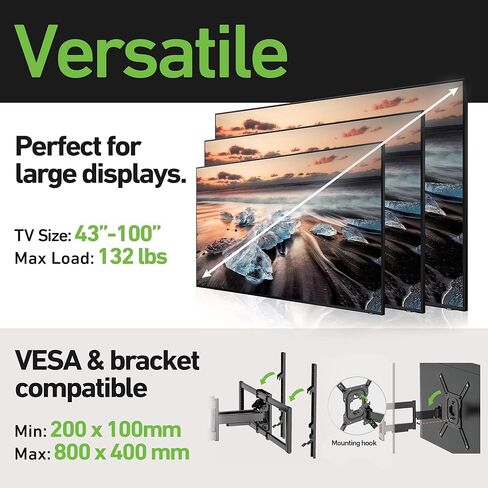 حامل تثبيت على الحائط للتلفزيون بذراع مزدوج شديد التحمل لتلفزيون TCL 6-Series 55R635 مقاس 55 بوصة - إمالة ودوران مع وهج أقل in Saudi Arabia