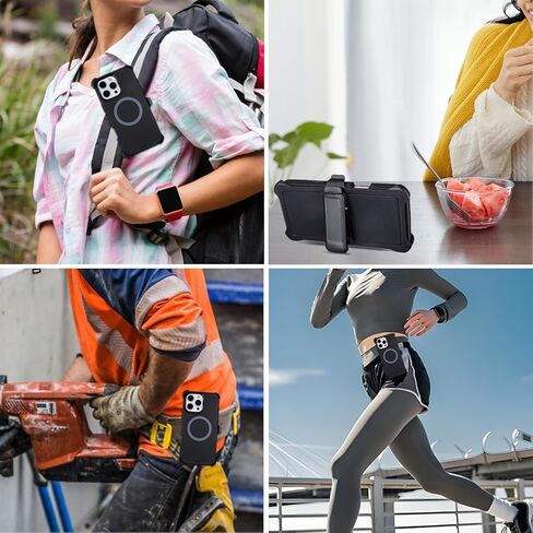 حافظة لهاتف iPhone 16 Pro Max مع حافظة بمشبك حزام، [متوافقة مع MagSafe] حماية شديدة التحمل من الدرجة العسكرية، 3 طبقات متينة مقاومة للصدمات لهاتف iPhone 16 Pro Max مع مسند (أسود + برتقالي) in Kuwait