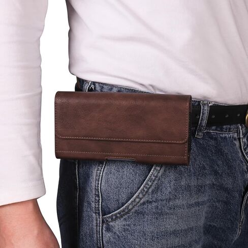 Premium PU Leather Pouch Belt Loop Cellphone Holster for Moto G Power 2026 Moto G 5G 2025 Moto G Play 2026 iPhone 17 Pro Max W/Case Samsung Galaxy A07 A05 S26 Ultra A06 (Black, XL) in Kuwait
