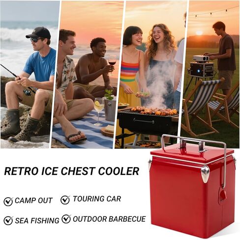 Retro Cooler 14 Quart - Portable Metal Vintage Ice Chest with Bottle Opener, Waterproof Stainless Steel Cooler, Outdoor Ice Bucket for Camping, Picnic, Beach, BBQ, Tailgating & Fishing in Saudi Arabia