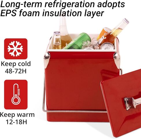 Retro Cooler 14 Quart - Portable Metal Vintage Ice Chest with Bottle Opener, Waterproof Stainless Steel Cooler, Outdoor Ice Bucket for Camping, Picnic, Beach, BBQ, Tailgating & Fishing in Saudi Arabia