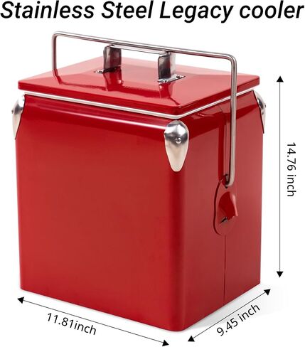 Retro Cooler 14 Quart - Portable Metal Vintage Ice Chest with Bottle Opener, Waterproof Stainless Steel Cooler, Outdoor Ice Bucket for Camping, Picnic, Beach, BBQ, Tailgating & Fishing in Saudi Arabia