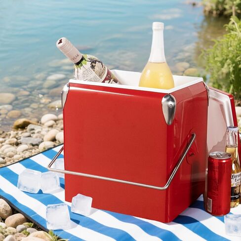 Retro Cooler 14 Quart - Portable Metal Vintage Ice Chest with Bottle Opener, Waterproof Stainless Steel Cooler, Outdoor Ice Bucket for Camping, Picnic, Beach, BBQ, Tailgating & Fishing in Saudi Arabia