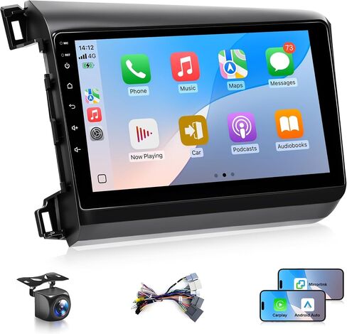 ستيريو سيارة VQU لهوندا سيفيك 2012 إلى 2015 لاسلكي Apple Carplay Android Auto، راديو لسيارة Honda Civic Car Play يدعم 5G WiFi GPS Navigation FM RDS EQ DSP مستقبل الصوت SWC AHD كاميرا، 2 + 32 جيجابايت in Kuwait
