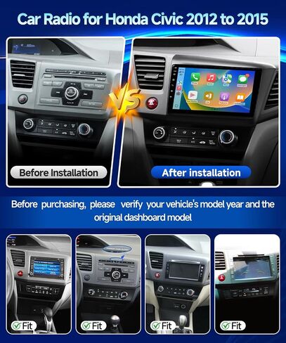 ستيريو سيارة VQU لهوندا سيفيك 2012 إلى 2015 لاسلكي Apple Carplay Android Auto، راديو لسيارة Honda Civic Car Play يدعم 5G WiFi GPS Navigation FM RDS EQ DSP مستقبل الصوت SWC AHD كاميرا، 2 + 32 جيجابايت in Kuwait