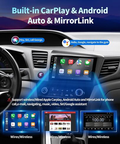 ستيريو سيارة VQU لهوندا سيفيك 2012 إلى 2015 لاسلكي Apple Carplay Android Auto، راديو لسيارة Honda Civic Car Play يدعم 5G WiFi GPS Navigation FM RDS EQ DSP مستقبل الصوت SWC AHD كاميرا، 2 + 32 جيجابايت in Kuwait