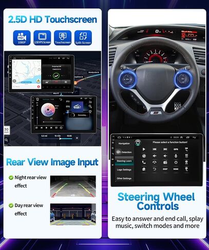 ستيريو سيارة VQU لهوندا سيفيك 2012 إلى 2015 لاسلكي Apple Carplay Android Auto، راديو لسيارة Honda Civic Car Play يدعم 5G WiFi GPS Navigation FM RDS EQ DSP مستقبل الصوت SWC AHD كاميرا، 2 + 32 جيجابايت in Kuwait