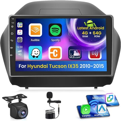 4G 64G لسيارة Hyundai Tucson IX35 2010-2015 شاشة راديو CarPlay Android 15 IPS 10.1 بوصة شاشة لمس ستيريو للسيارة أندرويد كاميرا احتياطية تلقائية بلوتوث 5.0 GPS FM RDS EQ 13UI in Kuwait