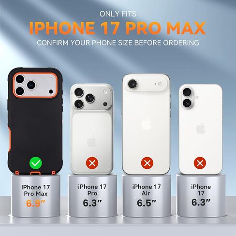 for iPhone 17 Pro Max Case with Belt Clip, Drop Proof, 4 in 1 Heavy Duty Shockproof Protective for iPhone 17 Pro Max Case with 360°Rotating Kickstand, Black & Orange in Saudi Arabia