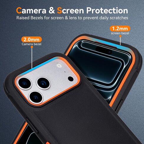 for iPhone 17 Pro Max Case with Belt Clip, Drop Proof, 4 in 1 Heavy Duty Shockproof Protective for iPhone 17 Pro Max Case with 360°Rotating Kickstand, Black & Orange in Saudi Arabia