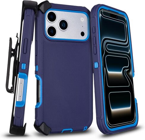 for iPhone 17 Pro Max Case with Belt Clip, Drop Proof, 4 in 1 Heavy Duty Shockproof Protective for iPhone 17 Pro Max Case with 360°Rotating Kickstand, Black & Orange in Saudi Arabia