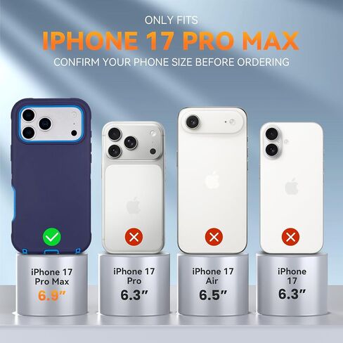 for iPhone 17 Pro Max Case with Belt Clip, Drop Proof, 4 in 1 Heavy Duty Shockproof Protective for iPhone 17 Pro Max Case with 360°Rotating Kickstand, Black & Orange in Saudi Arabia