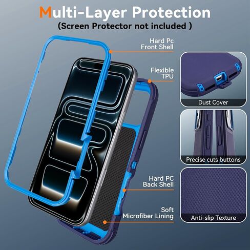 for iPhone 17 Pro Max Case with Belt Clip, Drop Proof, 4 in 1 Heavy Duty Shockproof Protective for iPhone 17 Pro Max Case with 360°Rotating Kickstand, Black & Orange in Saudi Arabia