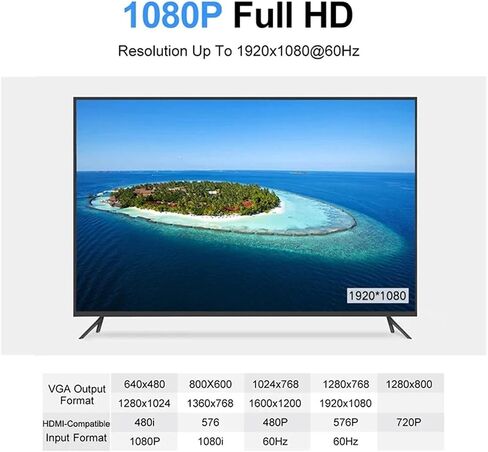 HD 1080P HDMI to V/GA Cord Converter with Power Supply Male to Female Adapter for Tablet PC TV in Saudi Arabia