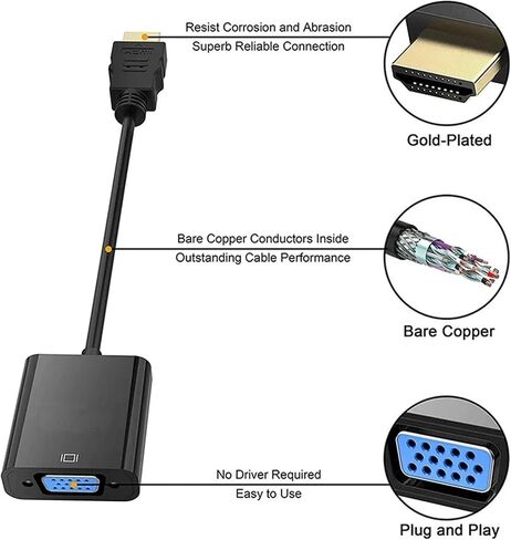 HD 1080P HDMI to V/GA Cord Converter with Power Supply Male to Female Adapter for Tablet PC TV in Saudi Arabia